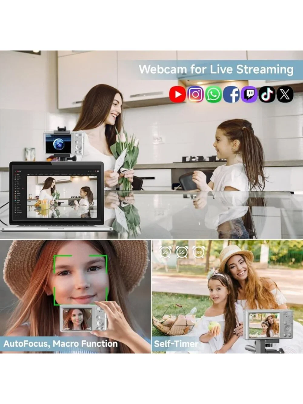 4K Autofocus Digital Camera for Kids & Teens, 16X Zoom, Compact, Gift Ready